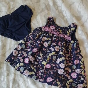 Baby GAP Navy Floral 3-6M Dress with Bloomers